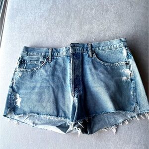 Agolde Blue Jean Shorts High-Waisted Frayed Hem
